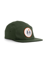 Two Trees 5 Panel Cap - green colour - Sutsu sustainable cotton baseball cap with trees and sun badge.