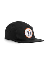 Two Trees 5 Panel Cap - black colour - Sutsu sustainable cotton baseball cap with trees and sun badge.