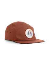 Two Trees 5 Panel Cap - terracotta colour - Sutsu sustainable cotton baseball cap with trees and sun badge.