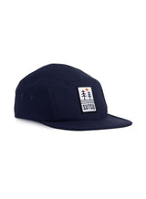 Trees & Water 5 Panel Cap - navy - Sutsu sustainable cotton baseball cap with trees and sun badge.