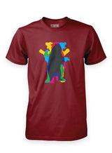 Sutsu Dancing Bear T-Shirt - wine red, organic cotton tees with kaleidoscopic bear graphic design.