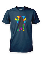Sutsu Dancing Bear T-Shirt - blue, organic cotton tees with kaleidoscopic bear graphic design.