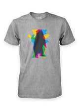Sutsu Dancing Bear T-Shirt - grey, organic cotton tees with kaleidoscopic bear graphic design.