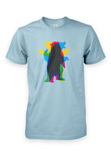 Sutsu Dancing Bear T-Shirt - light blue, organic cotton shirts with kaleidoscopic bear graphic design.