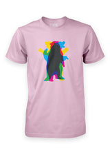 Sutsu Dancing Bear T-Shirt - pink, organic cotton tees with kaleidoscopic bear graphic design.