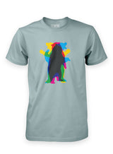 Sutsu Dancing Bear T-Shirt - light green, organic cotton tees with kaleidoscopic bear graphic design.
