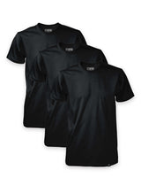 3 Sutsu Long Haul 175gsm black t-shirts - organic cotton crewneck tees with subtle hem tag branding sold in packs.