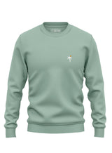 Light green Sutsu Palm Tree EMB Slim Fit Sweatshirt - pullover sweatshirts with small embroidered palm tree and sun logo.