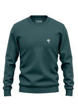 Blue green Sutsu Palm Tree EMB Slim Fit Sweatshirt - pullover sweatshirts with small embroidered palm tree and sun logo.