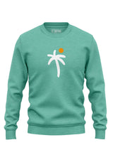 Bright green Sutsu Palm Trees Slim Fit Sweatshirt - organic cotton graphic sweatshirts with a palm tree and sun design.