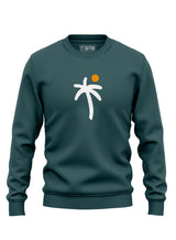 Aquamarine Sutsu Palm Trees Slim Fit Sweatshirt - organic cotton graphic sweatshirts with a palm tree and sun design.