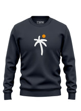 Dark grey Sutsu Palm Trees Slim Fit Sweatshirt - organic cotton graphic sweatshirts with a palm tree and sun design.