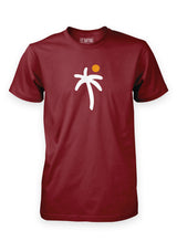 Burgundy Sutsu Palm Tree T-Shirt - organic cotton shirts with printed palm tree and sun graphic.