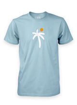 Light blue Sutsu Palm Tree T-Shirt - an organic cotton tee with printed palm tree and sun graphic.