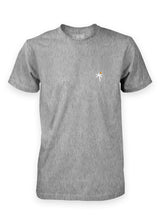 Sutsu Palm Tree EMB T-Shirt - a grey graphic tee with small embroidered palm tree and sun logo.
