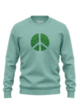 Bright green Sutsu Peace Out Sweatshirt - organic cotton, graphic sweatshirts with peace symbol and green leaves design.