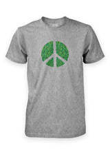 Light grey Sutsu Peace Out T-Shirt - an organic cotton, graphic tee with peace symbol and green leaves design.