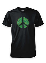Black Sutsu Peace Out T-Shirt - organic cotton, graphic t-shirts with peace symbol and green leaves design.