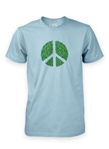 Sky blue Sutsu Peace Out T-Shirt - organic cotton, graphic t-shirts with peace symbol and green leaves design.