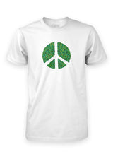 White Sutsu Peace Out T-Shirt - organic cotton, graphic t-shirts with peace symbol and green leaves design.