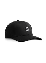 Sutsu Mountain Circle Ranger Cap - black cap on white background - an eco-friendly cap with circle, triangle and tree logo.
