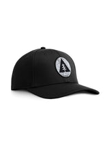 Sutsu Mountain Circle Topography Ranger Cap - a black baseball cap with circle, triangle, tree and contour lines badge.