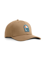 Sutsu sustainable Sun & Waves Ranger Cap - sandy brown branded caps featuring sun and sea badge.