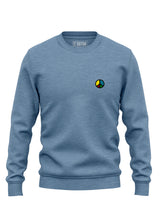 Heather blue Sutsu Simon Says Peace EMB Sweatshirt - organic cotton sweaters with embroidered multi-coloured peace symbol.