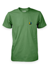Leaf green Sutsu Simon Says Peace EMB T-Shirt - organic cotton shirts with embroidered multi-coloured peace symbol logo.