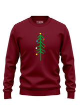 Burgundy Sutsu Xmas Tree Slim Fit Sweatshirt - crew neck festive sweatshirts decorated with a Christmas tree and colourful baubles.