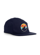 Mountains & All 5 Panel Cap - navy - Sutsu sustainable cotton baseball cap with mountain, sky, birds and cloud badge.