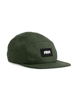 OG Badge 5 Panel Green Cap - a sustainable cap by Sutsu with an abstract logo.