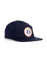Two Trees 5 Panel Cap - navy colour - Sutsu sustainable cotton baseball cap with trees and sun badge.
