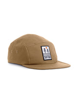 Trees & Water 5 Panel Cap - sand - Sutsu sustainable cotton baseball cap with trees and sun badge.