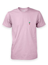 Bolt EMB T-Shirt by Sutsu - a pale pink organic cotton t-shirt with embroidered lightning bolt logo - flat lay, studio photo.