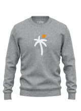 Heather grey Sutsu Palm Trees Slim Fit Sweatshirt - organic cotton graphic sweatshirts with a palm tree and sun design.
