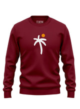 Burgundy Sutsu Palm Trees Slim Fit Sweatshirt - organic cotton graphic sweatshirts with a palm tree and sun design.