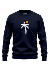Navy Sutsu Palm Trees Slim Fit Sweatshirt - organic cotton graphic sweatshirts with a palm tree and sun design.