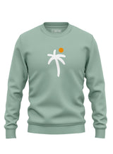 Light green Sutsu Palm Trees Slim Fit Sweatshirt - organic cotton graphic sweatshirts with a palm tree and sun design.