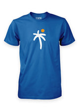 Royal blue Sutsu Palm Tree T-Shirt - organic cotton tees with printed palm tree and sun graphic.
