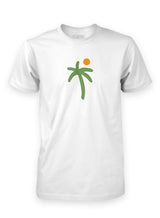 White Sutsu Palm Tree T-Shirt - an organic cotton tee with printed palm tree and sun graphic.