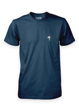 Sutsu Palm Tree EMB T-Shirt - dark blue graphic t-shirts with small embroidered palm tree and sun logo.