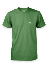 Sutsu Palm Tree EMB T-Shirt - a leaf green graphic t-shirt with small embroidered palm tree and sun logo.