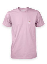 Sutsu Palm Tree EMB T-Shirt - pink graphic tees with small embroidered palm tree and sun logo.