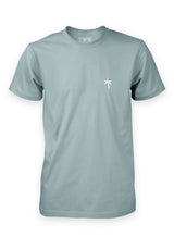 Sutsu Palm Tree EMB T-Shirt - mint green graphic tees with small embroidered palm tree and sun logo.