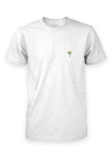 Sutsu Palm Tree EMB T-Shirt - white graphic tees with small embroidered palm tree and sun logo.