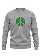 Light grey Sutsu Peace Out Sweatshirt - organic cotton, graphic sweatshirts with peace symbol and green leaves design.