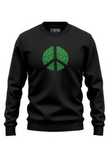 Black Sutsu Peace Out Sweatshirt - organic cotton, graphic sweatshirts with peace symbol and green leaves design.