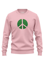 Pink Sutsu Peace Out Sweatshirt - organic cotton, graphic sweatshirts with peace symbol and green leaves design.
