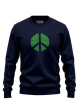 Navy Sutsu Peace Out Sweatshirt - organic cotton, graphic sweatshirts with peace symbol and green leaves design.